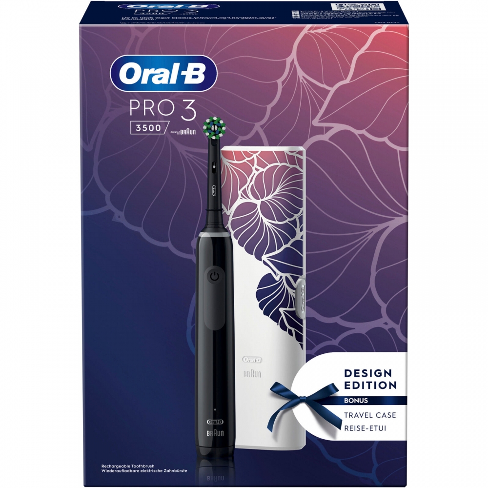 Oral-B Pro 3 3500 Design Edition Floral - Elektrische Zahnbürste - Schwarz